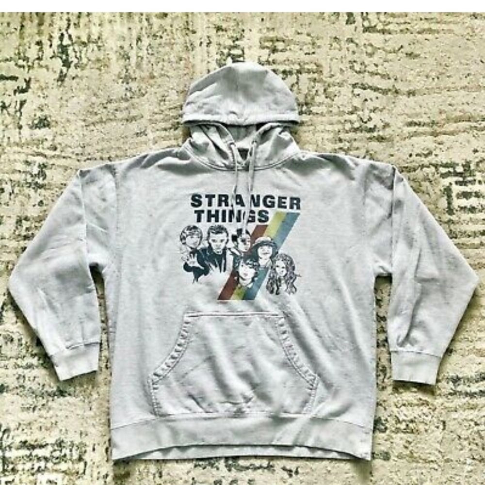STRANGER THINGS NETFLIX UNISEX HOODIE SWEATSHIRT Gray Size Men's M